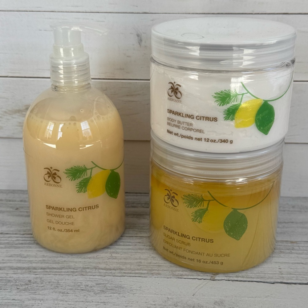 Discontinued Arbonne Sparkling Citrus Sugar Scrub,shower gel, & body butter NEW - Picture 3 of 13